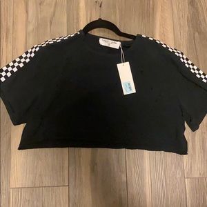 LF checkered shoulder crop top